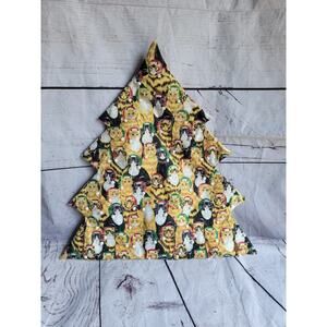 Handmade Fabric Christmas Tree Decoration Santa Cat Print Stuffed Holiday Decor